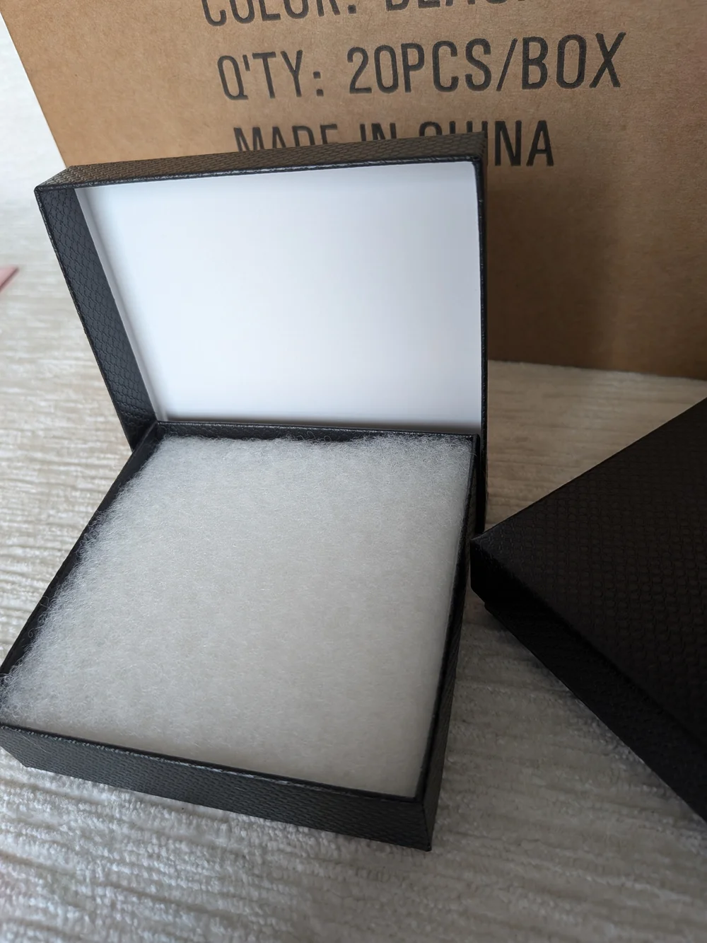 Black Textured Jewelry Box With Poly Fill - Set of 20
